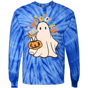 Booooks Ghost Funny Halloween Teacher Book Library Reading Funny Gift Tie-Dye Long Sleeve Shirt