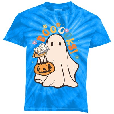 Booooks Ghost Funny Halloween Teacher Book Library Reading Funny Gift Kids Tie-Dye T-Shirt