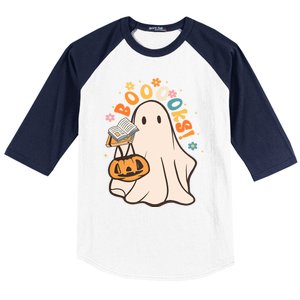 Booooks Ghost Funny Halloween Teacher Book Library Reading Funny Gift Baseball Sleeve Shirt