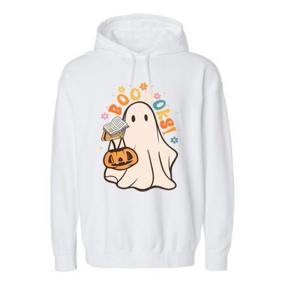 Booooks Ghost Funny Halloween Teacher Book Library Reading Funny Gift Garment-Dyed Fleece Hoodie