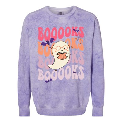 Booooks Ghost Funny Halloween Teacher Book Library Reading Meaningful Gift Colorblast Crewneck Sweatshirt