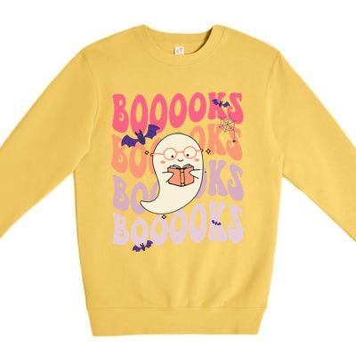 Booooks Ghost Funny Halloween Teacher Book Library Reading Meaningful Gift Premium Crewneck Sweatshirt