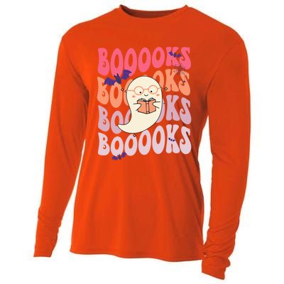 Booooks Ghost Funny Halloween Teacher Book Library Reading Meaningful Gift Cooling Performance Long Sleeve Crew