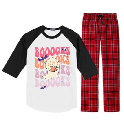 Booooks Ghost Funny Halloween Teacher Book Library Reading Meaningful Gift Raglan Sleeve Pajama Set