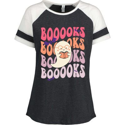 Booooks Ghost Funny Halloween Teacher Book Library Reading Meaningful Gift Enza Ladies Jersey Colorblock Tee