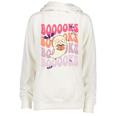 Booooks Ghost Funny Halloween Teacher Book Library Reading Meaningful Gift Womens Funnel Neck Pullover Hood