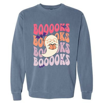 Booooks Ghost Funny Halloween Teacher Book Library Reading Meaningful Gift Garment-Dyed Sweatshirt