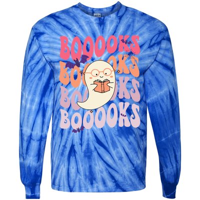 Booooks Ghost Funny Halloween Teacher Book Library Reading Meaningful Gift Tie-Dye Long Sleeve Shirt