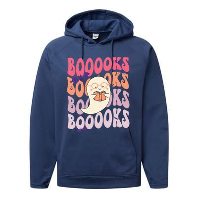 Booooks Ghost Funny Halloween Teacher Book Library Reading Meaningful Gift Performance Fleece Hoodie