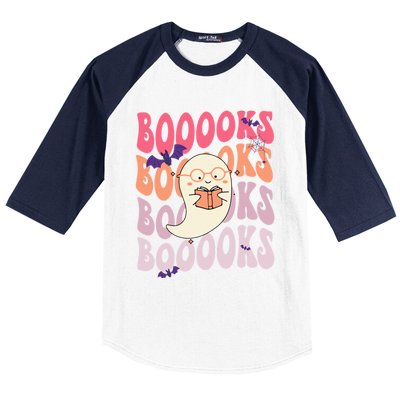 Booooks Ghost Funny Halloween Teacher Book Library Reading Meaningful Gift Baseball Sleeve Shirt