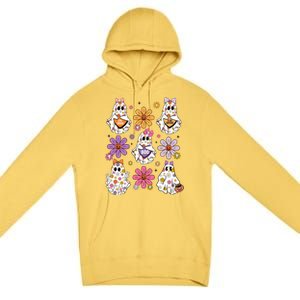 Boo Ghost Floral Halloween Cute Boo Ghoul Premium Pullover Hoodie