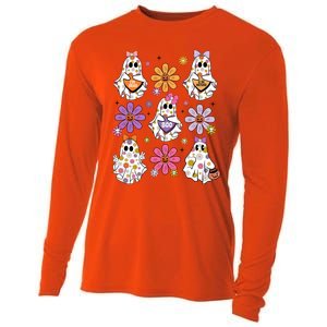 Boo Ghost Floral Halloween Cute Boo Ghoul Cooling Performance Long Sleeve Crew