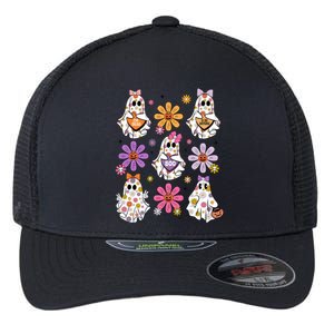 Boo Ghost Floral Halloween Cute Boo Ghoul Flexfit Unipanel Trucker Cap