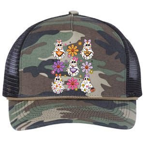 Boo Ghost Floral Halloween Cute Boo Ghoul Retro Rope Trucker Hat Cap