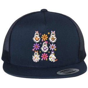 Boo Ghost Floral Halloween Cute Boo Ghoul Flat Bill Trucker Hat