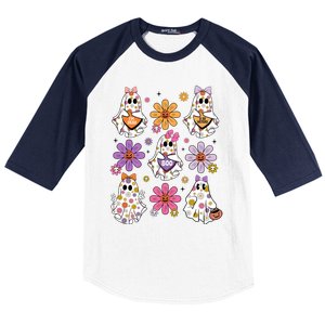 Boo Ghost Floral Halloween Cute Boo Ghoul Baseball Sleeve Shirt