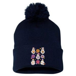 Boo Ghost Floral Halloween Cute Boo Ghoul Pom Pom 12in Knit Beanie