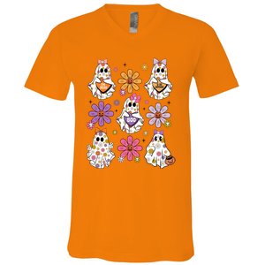 Boo Ghost Floral Halloween Cute Boo Ghoul V-Neck T-Shirt