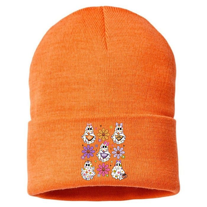 Boo Ghost Floral Halloween Cute Boo Ghoul Sustainable Knit Beanie