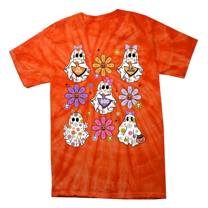 Boo Ghost Floral Halloween Cute Boo Ghoul Tie-Dye T-Shirt