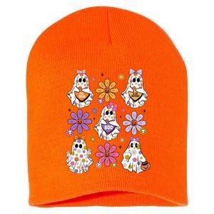 Boo Ghost Floral Halloween Cute Boo Ghoul Short Acrylic Beanie