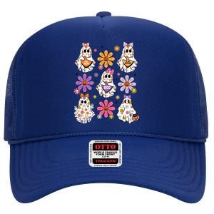 Boo Ghost Floral Halloween Cute Boo Ghoul High Crown Mesh Back Trucker Hat