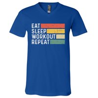 Bodybuilder Gym Funny Vintage Cute Gift Eat Sleep Workout Repeat Gift V-Neck T-Shirt