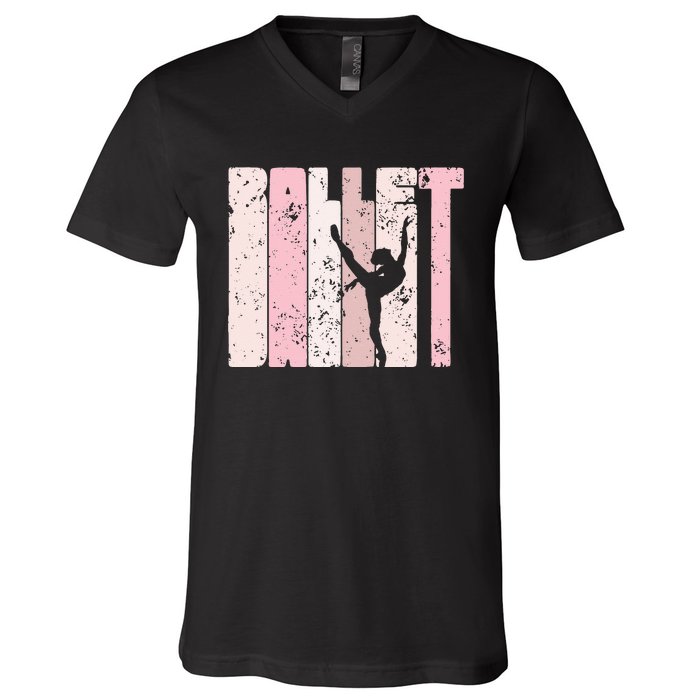 Ballet Gift For N Girl Silhouette Girl Ballet Dance V-Neck T-Shirt