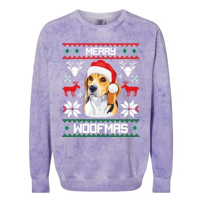 Beagle Gift For Merry Christmas Woofmas Clothes Ugly Cute Gift Colorblast Crewneck Sweatshirt