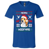 Beagle Gift For Merry Christmas Woofmas Clothes Ugly Cute Gift V-Neck T-Shirt