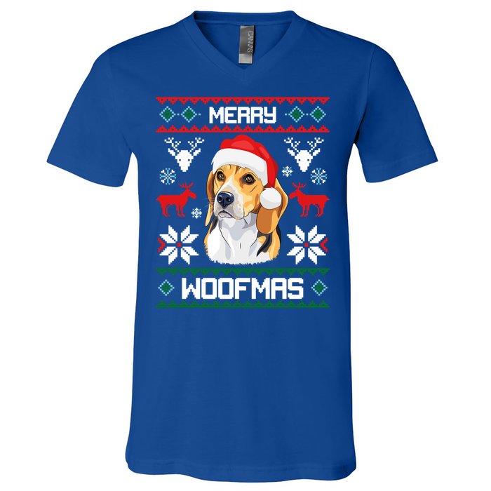 Beagle Gift For Merry Christmas Woofmas Clothes Ugly Cute Gift V-Neck T-Shirt