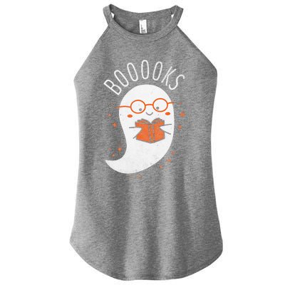 Booooks Ghost Funny Halloween Teacher Book Library Reading Women’s Perfect Tri Rocker Tank