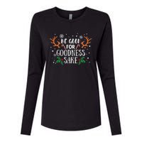 Be Good For Goodness Sake Christmas Reindeer Horn Funny Gift Womens Cotton Relaxed Long Sleeve T-Shirt