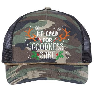 Be Good For Goodness Sake Christmas Reindeer Horn Funny Gift Retro Rope Trucker Hat Cap