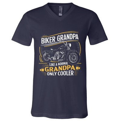 Biker Grandpa FatherS Day Like A Normal Grandpa Motorcycle V-Neck T-Shirt