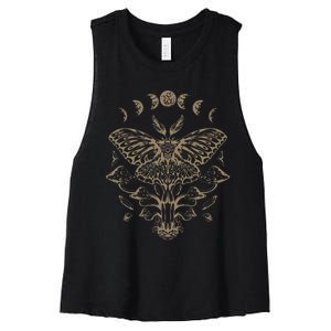 Butterfly Grunge Fairycore Aesthetic Luna Moth Mushrooms Women's Racerback Cropped Tank