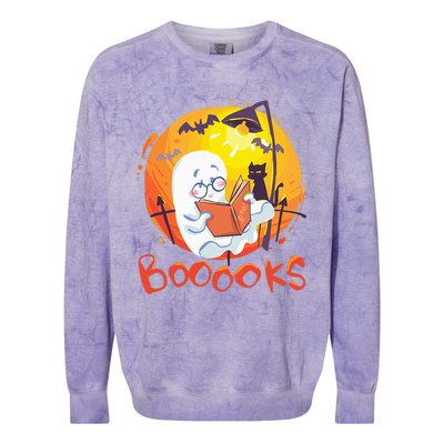 Booooks Ghost Funny Halloween Teacher Book Library Reading Colorblast Crewneck Sweatshirt