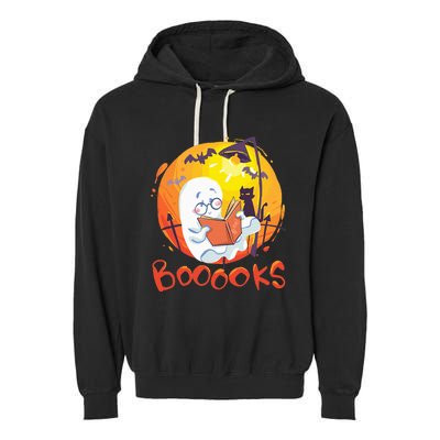 Booooks Ghost Funny Halloween Teacher Book Library Reading Garment-Dyed Fleece Hoodie