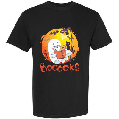 Booooks Ghost Funny Halloween Teacher Book Library Reading Garment-Dyed Heavyweight T-Shirt