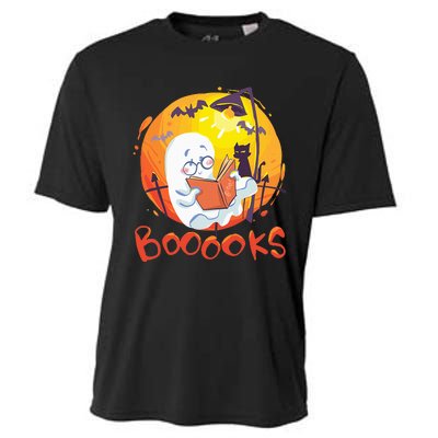 Booooks Ghost Funny Halloween Teacher Book Library Reading Cooling Performance Crew T-Shirt