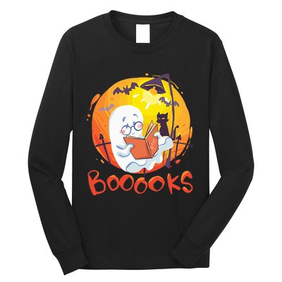 Booooks Ghost Funny Halloween Teacher Book Library Reading Long Sleeve Shirt