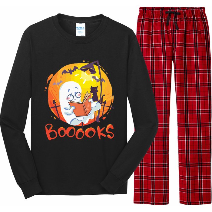 Booooks Ghost Funny Halloween Teacher Book Library Reading Long Sleeve Pajama Set