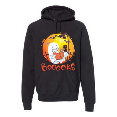 Booooks Ghost Funny Halloween Teacher Book Library Reading Premium Hoodie