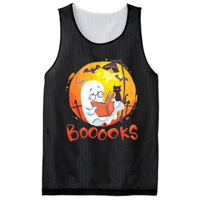 Booooks Ghost Funny Halloween Teacher Book Library Reading Mesh Reversible Basketball Jersey Tank