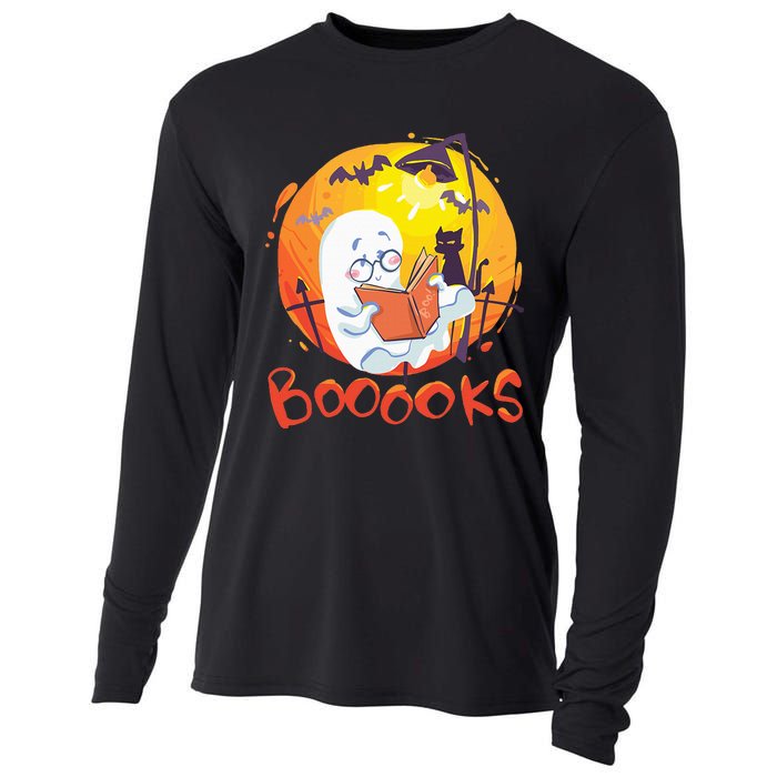 Booooks Ghost Funny Halloween Teacher Book Library Reading Cooling Performance Long Sleeve Crew