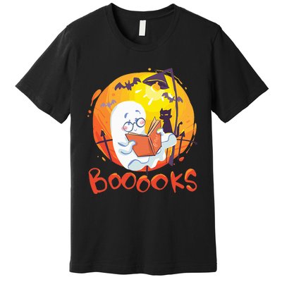 Booooks Ghost Funny Halloween Teacher Book Library Reading Premium T-Shirt