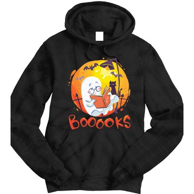 Booooks Ghost Funny Halloween Teacher Book Library Reading Tie Dye Hoodie