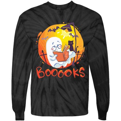 Booooks Ghost Funny Halloween Teacher Book Library Reading Tie-Dye Long Sleeve Shirt