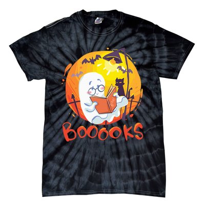 Booooks Ghost Funny Halloween Teacher Book Library Reading Tie-Dye T-Shirt