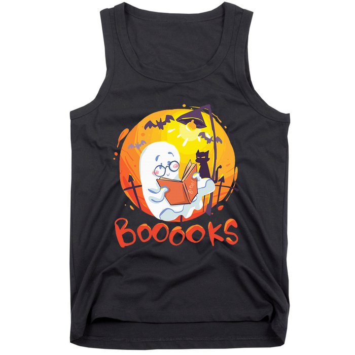 Booooks Ghost Funny Halloween Teacher Book Library Reading Tank Top